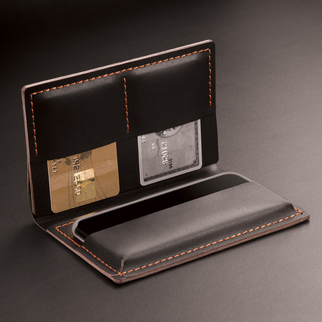 S4 iPhone Wallet // Black + Orange Stitching