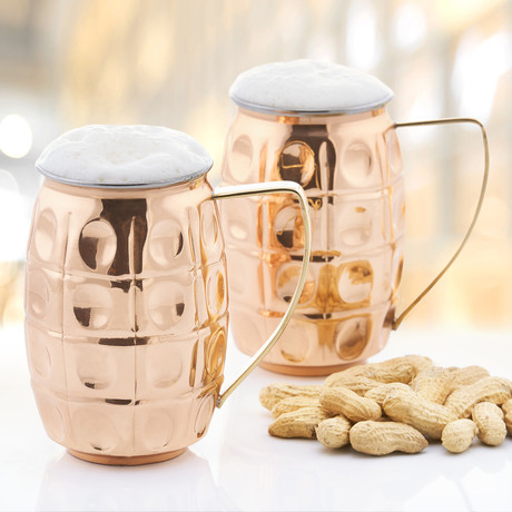 Solid Copper + Stainless Steel "Grenada" Beer Steins // Set of 4