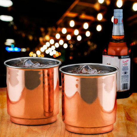 Copper + Stainless Steel Whiskey Tumblers // Set of 4