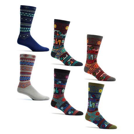 Ozone Mens Byzantine Patterned Socks // 6 Pack