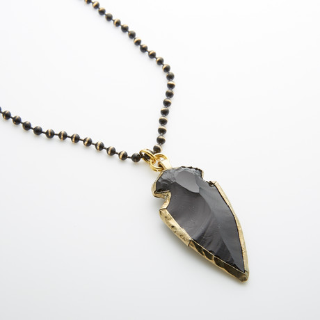 Arrowhead Obsidian Stone Pendant + Chain // Black + Silver