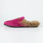 Gucci 'Princetown' Velvet Leather Fur Mules // Pink (Euro: 35)