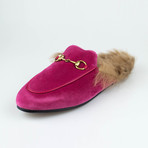 Gucci 'Princetown' Velvet Leather Fur Mules // Pink (Euro: 35)