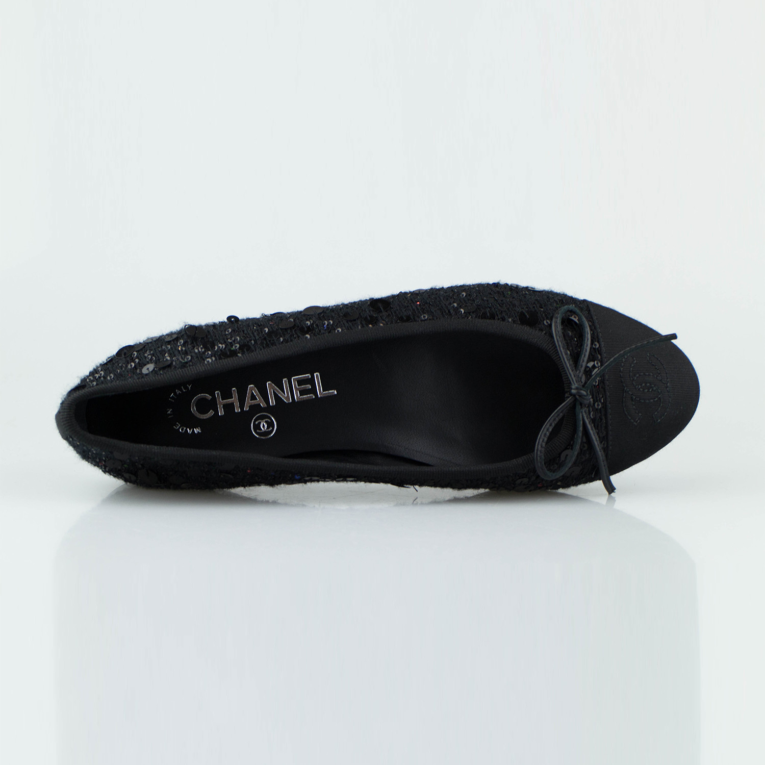 Chanel Tweed + Sequins Ballerina Flats // Black (Euro: 42) - The