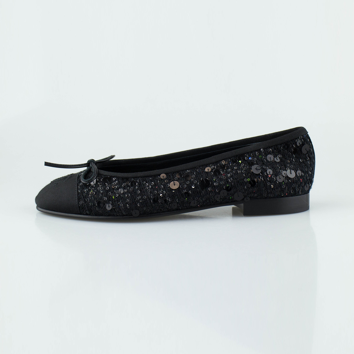 Chanel Tweed + Sequins Ballerina Flats // Black (Euro: 42) - The