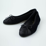 Chanel Velvet + Leather Cap Toe Ballerina Flats // Black (Euro: 36)