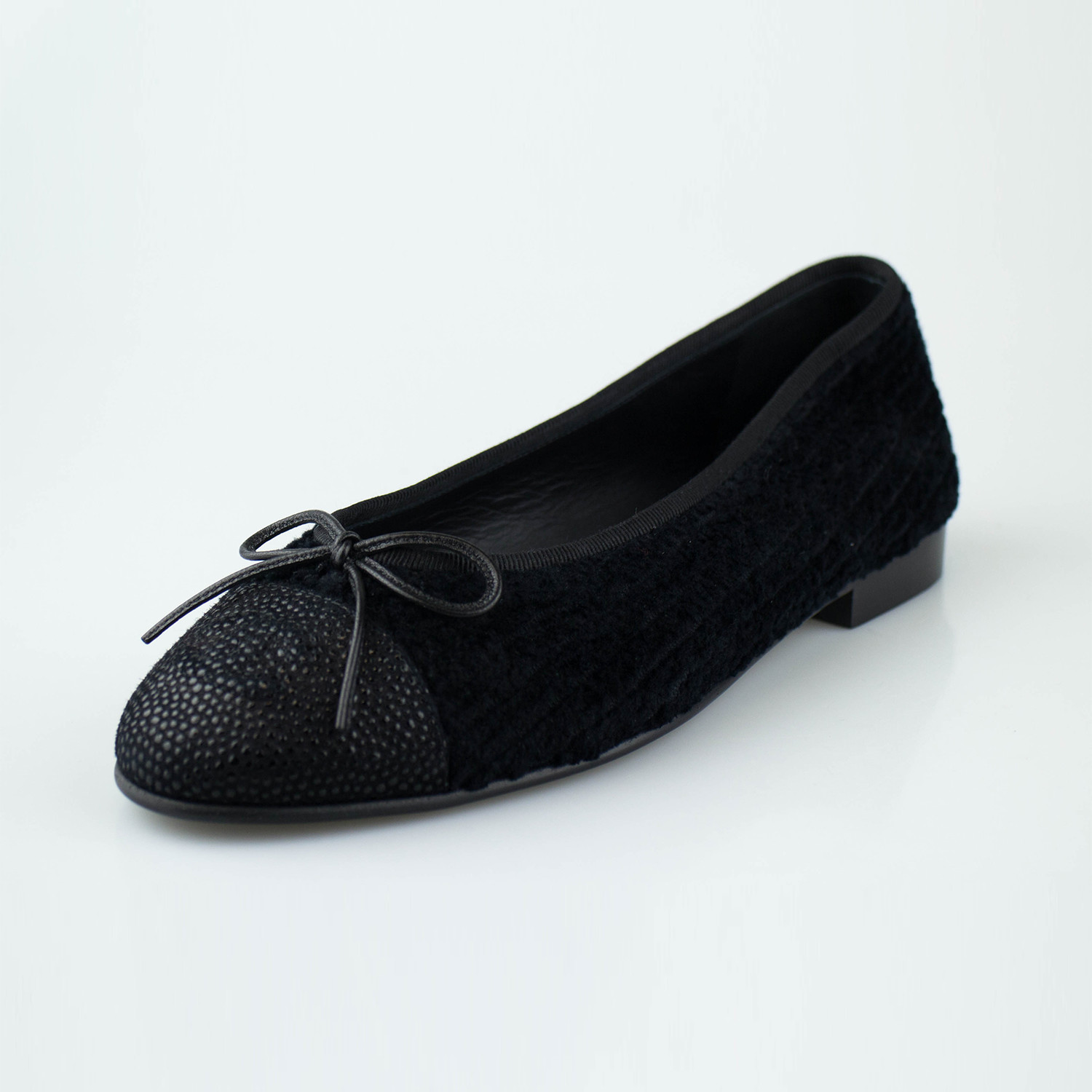 Chanel Velvet + Leather Cap Toe Ballerina Flats // Black (Euro: 35 ...