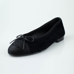 Chanel Velvet + Leather Cap Toe Ballerina Flats // Black (Euro: 36)