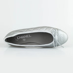 Chanel Quilted Leather Cap Toe Ballerina Flats // Silver (Euro: 35)