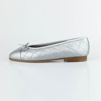 Chanel Quilted Leather Cap Toe Ballerina Flats // Silver (Euro: 35)