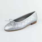 Chanel Quilted Leather Cap Toe Ballerina Flats // Silver (Euro: 35)