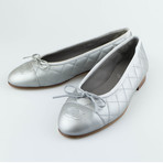 Chanel Quilted Leather Cap Toe Ballerina Flats // Silver (Euro: 35)