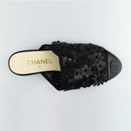 Chanel Leather Camellia Flower Cap Toe Mules // Black (Euro: 35)