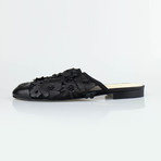 Chanel Leather Camellia Flower Cap Toe Mules // Black (Euro: 35)