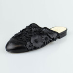 Chanel Leather Camellia Flower Cap Toe Mules // Black (Euro: 35)