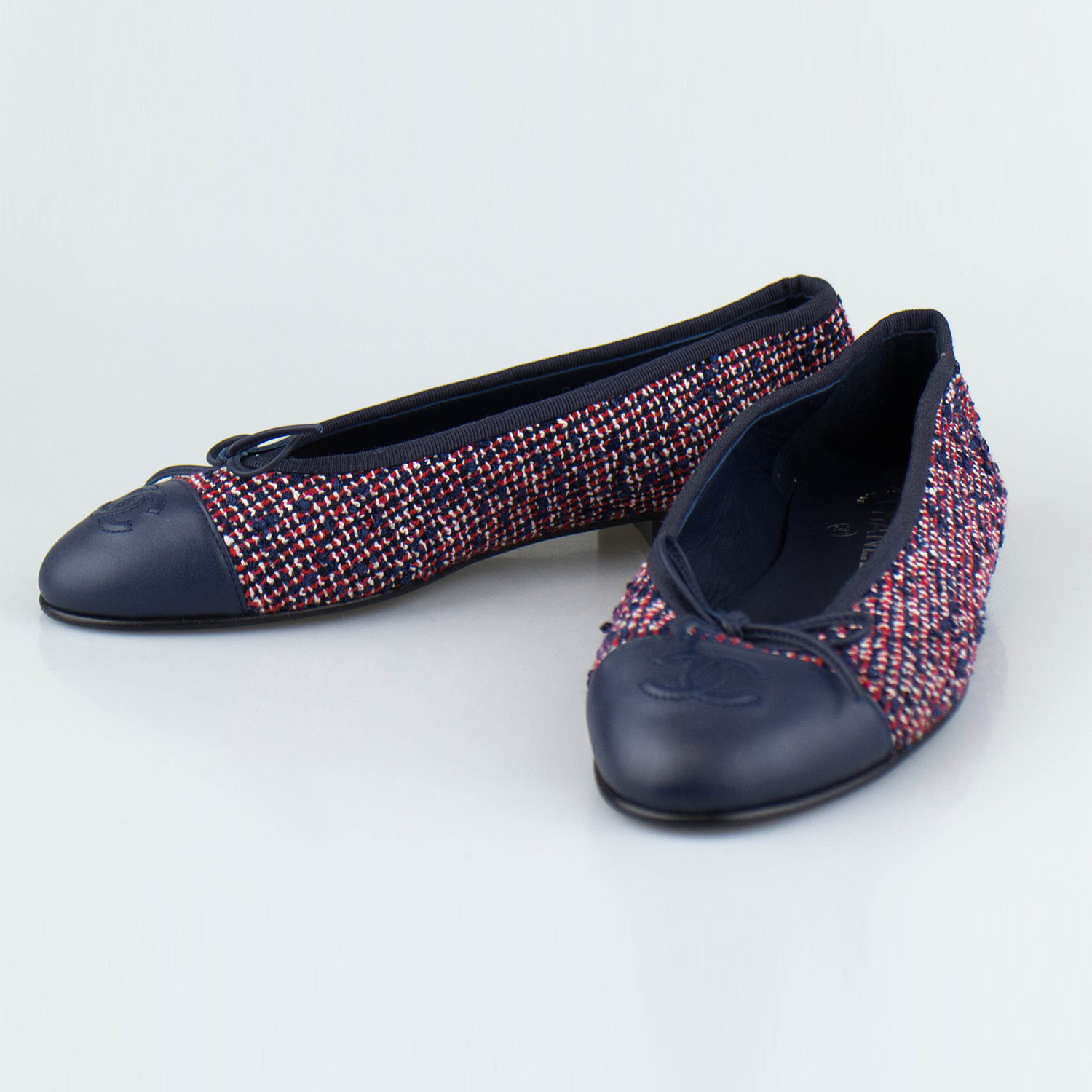 Chanel Tweed + Leather Cap Toe Ballerina Flats II // Multi-color (Euro: 42)  - The Designer Collection - Touch of Modern