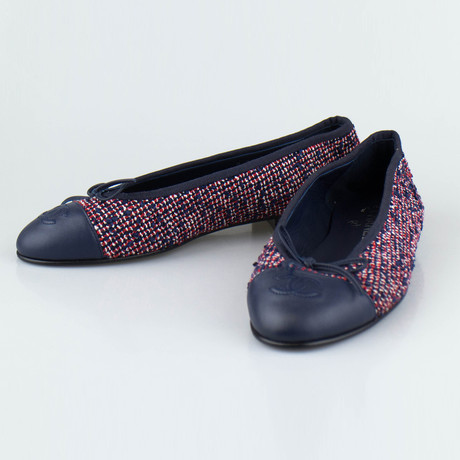 Chanel Tweed + Leather Cap Toe Ballerina Flats II // Multi-color