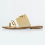 Chanel Velvet + Leather Sandals Mules // Beige (Euro: 35)