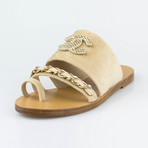 Chanel Velvet + Leather Sandals Mules // Beige (Euro: 35)