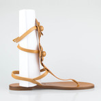 Chanel Calfskin Leather Camellia Flower Sandals Shoes // Beige (Euro: 35)