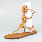 Chanel Calfskin Leather Camellia Flower Sandals Shoes // Beige (Euro: 35)