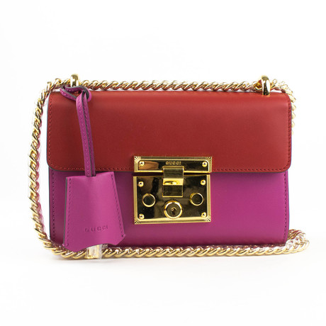 Gucci Small Leather Padlock Shoulder Handbag // Pink + Red