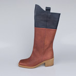 Chanel Leather Square Toe High Boots // Brown, Navy (Euro: 35.5)