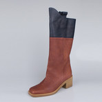 Chanel Leather Square Toe High Boots // Brown, Navy (Euro: 35.5)