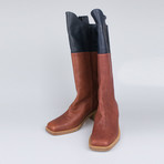 Chanel Leather Square Toe High Boots // Brown, Navy (Euro: 35.5)