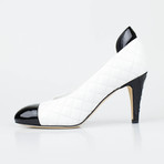 Chanel Quilted Leather Slim Heels Shoes // White (Euro: 35)