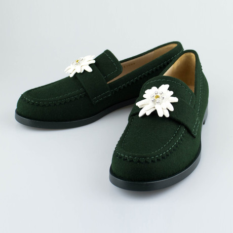 Chanel Wool Felt Loafer + Flower Detail // Green (Euro: 35)