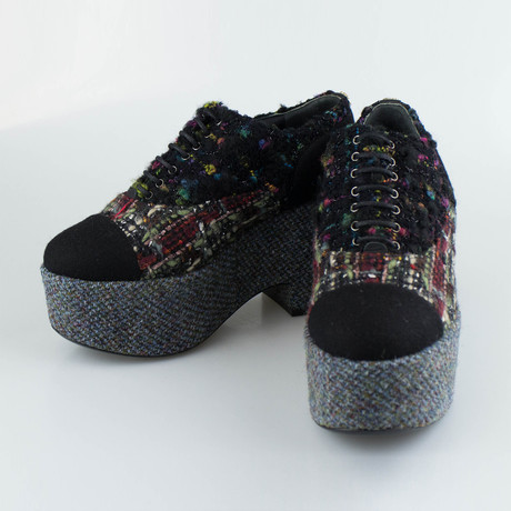 Chanel Tweed Chunky Sole Lace Up Shoe // Multi-color (Euro: 35)