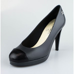 Chanel Leather Platform Pump + Round Cap Toe // Gray (Euro: 35)