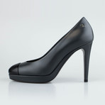 Chanel Leather Platform Pump + Round Cap Toe // Gray (Euro: 35)