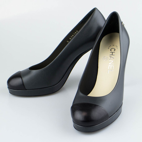 Chanel Leather Platform Pump + Round Cap Toe // Gray (Euro: 35)