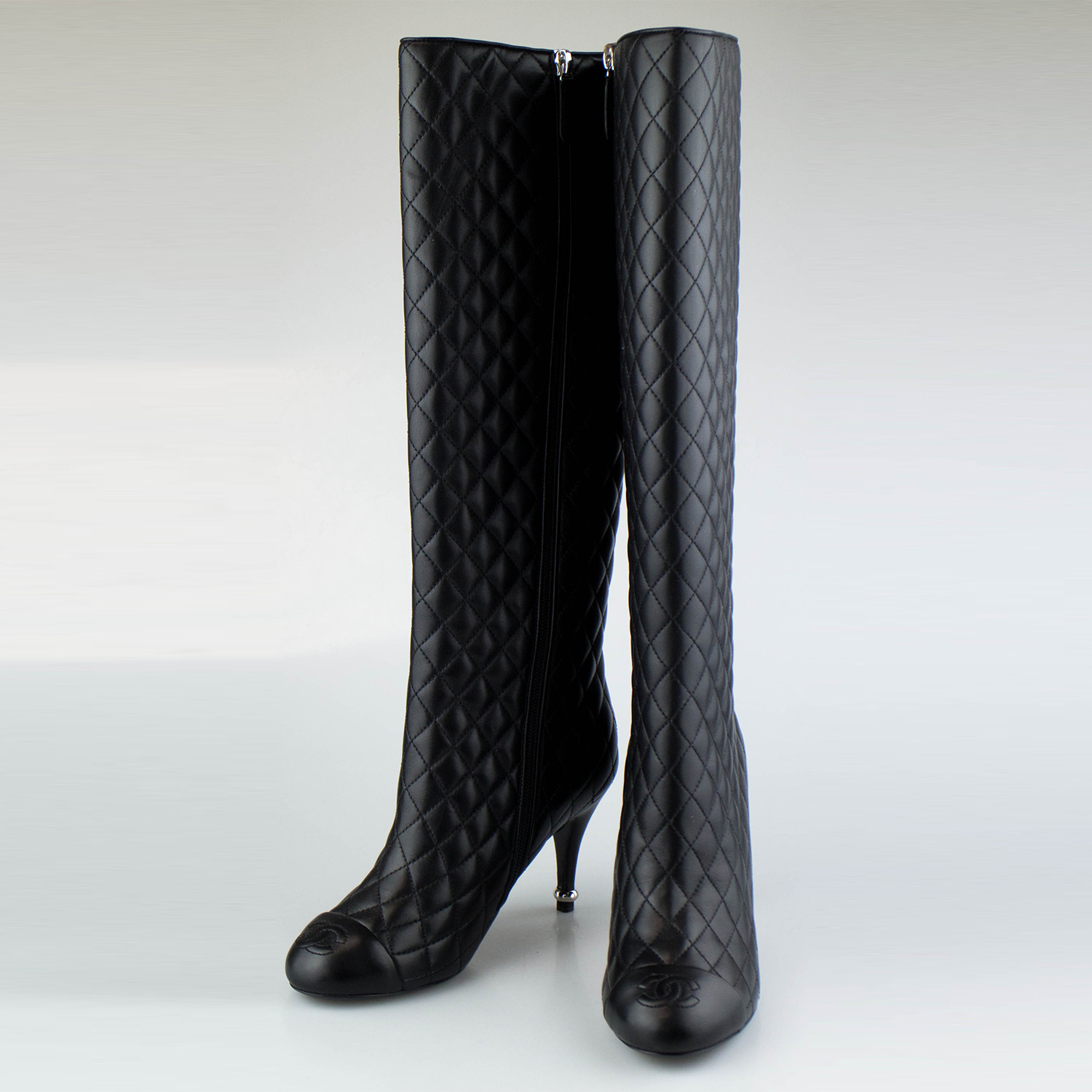 black quilted knee high boots