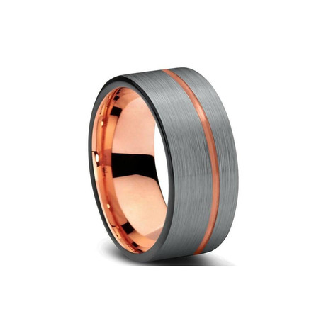 Brushed Silver and Rose Gold Plated Striped Tungsten Ring (Size 8)