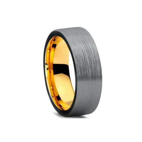 Brushed Silver and Gold Plated Pipecut Tungsten Ring (Size 8)