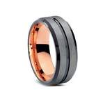 Charcoal Grooved and Rose Gold Plated Tungsten Ring (Size 7)