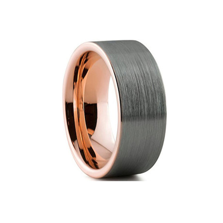 Brushed Charcoal and Rose Gold Plated Pipecut Ring (Size 9)