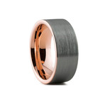 Brushed Charcoal and Rose Gold Plated Pipecut Ring (Size 9)