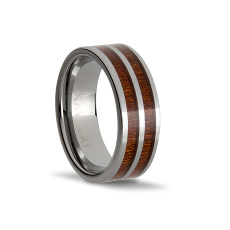 Urban Double Wood Inlay Ring // Silver (Size 9)