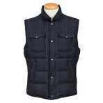 Plaid Wool Blend Vest // Navy Blue (XS)