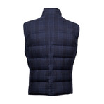 Plaid Wool Blend Vest // Navy Blue (XS)