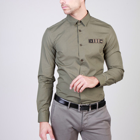 Army Patch Button-Up Shirt // Green (XS)