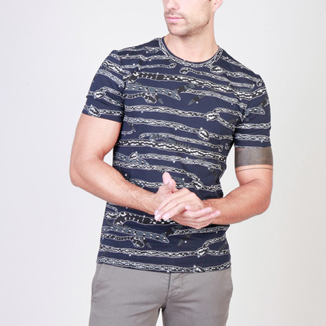 Snake Stripe T-Shirt // Blue (XS)