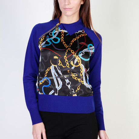 Shoulder-Zip Snake Jewel Women's Sweater // Blue (Euro: 40)