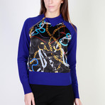 Shoulder-Zip Snake Jewel Women's Sweater // Blue (Euro: 46)