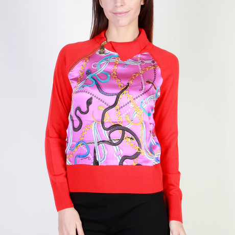 Shoulder-Zip Snake Jewel Women's Sweater // Red (Euro: 40)