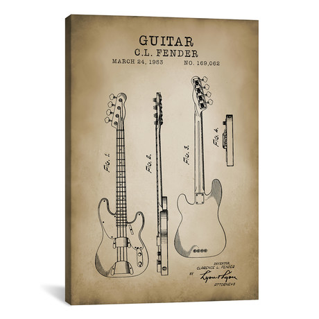 Fender Guitar // PatentPrintStore (12"W x 18"H x 0.75"D)